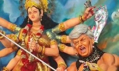 बिहार में ट्रंपासुर: पूजा पंडाल में महिषासुर की जगह ट्रंप की प्रतिमा; लोग बोले- जरूरी सामानों पर टैक्स बढ़ाकर अत्याचार किया है